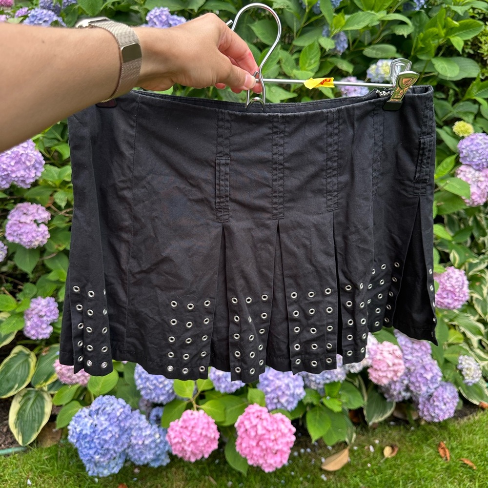 Black Embellished Pleated Mini Skirt
